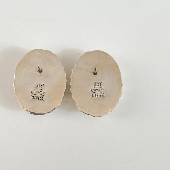 Oval Textured Sterling Silver Stud Earrings, Mexican Sterling Silver Studs - Picture 7 of 9